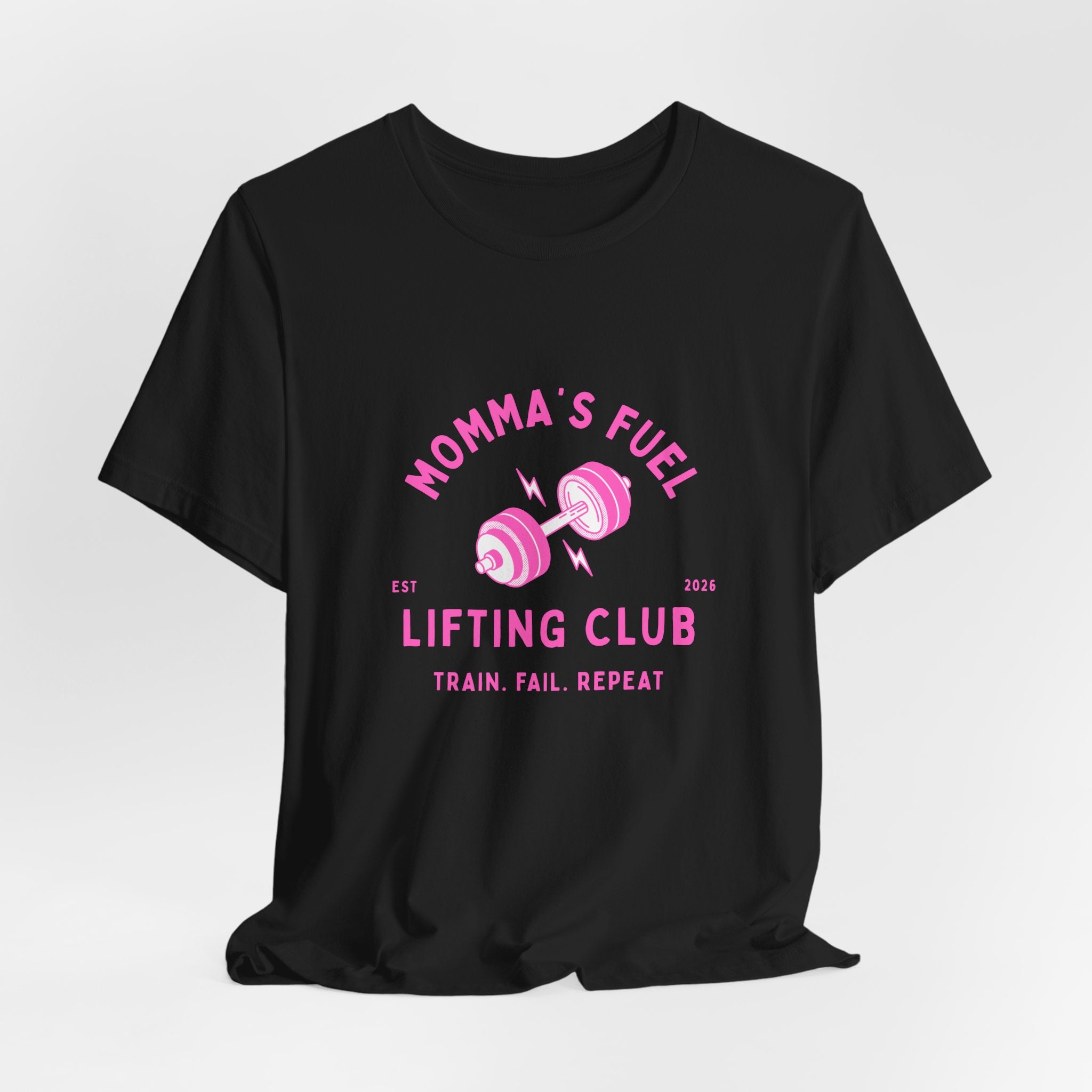 Momma's Fuel Lifting Club T-Shirt — Pink Weightlifting Mom Fitness Tee