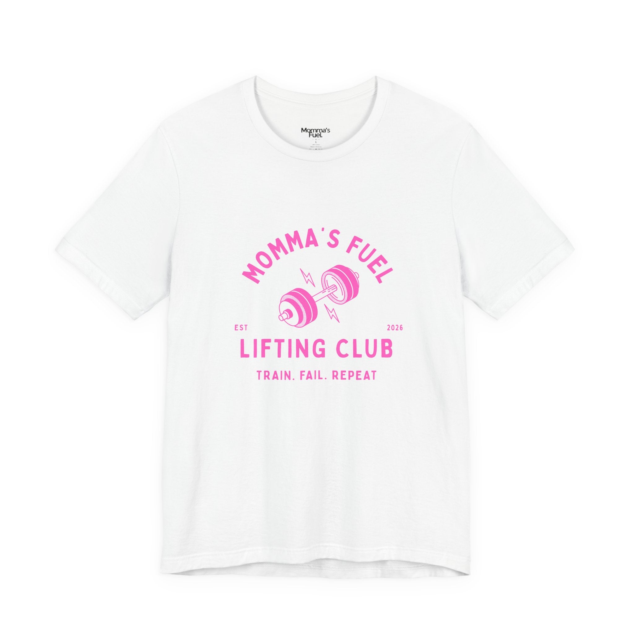 Momma's Fuel Lifting Club T-Shirt — Pink Weightlifting Mom Fitness Tee