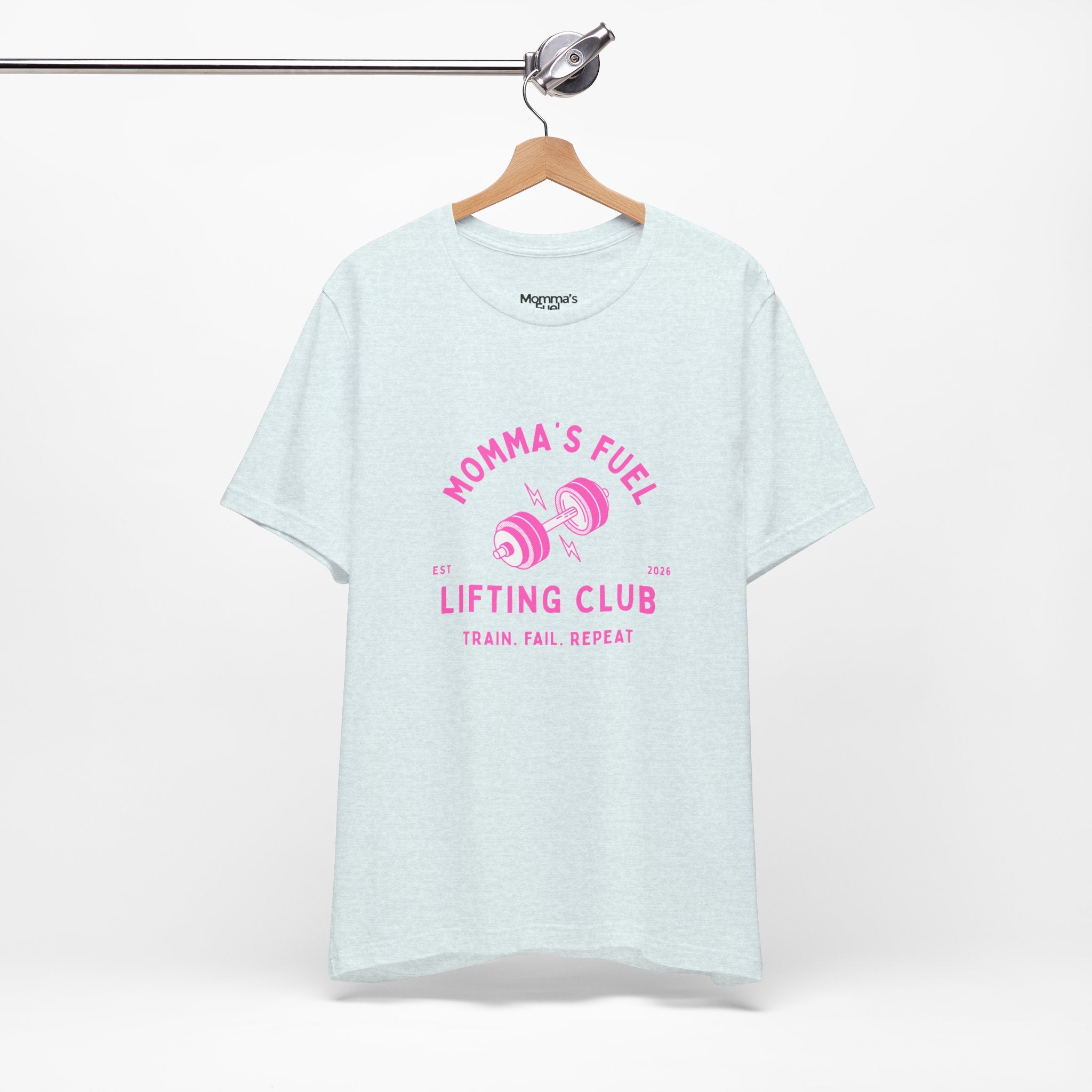 Momma's Fuel Lifting Club T-Shirt — Pink Weightlifting Mom Fitness Tee