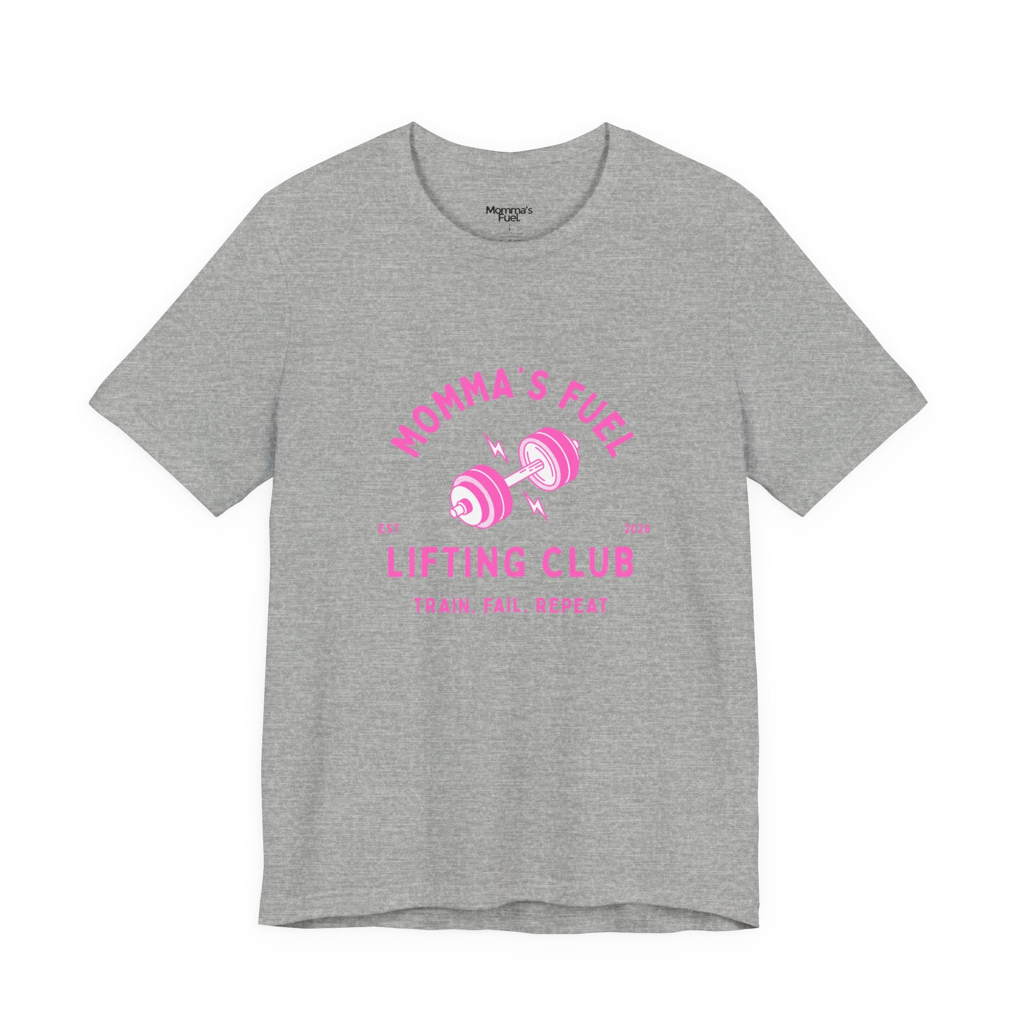 Momma's Fuel Lifting Club T-Shirt — Pink Weightlifting Mom Fitness Tee
