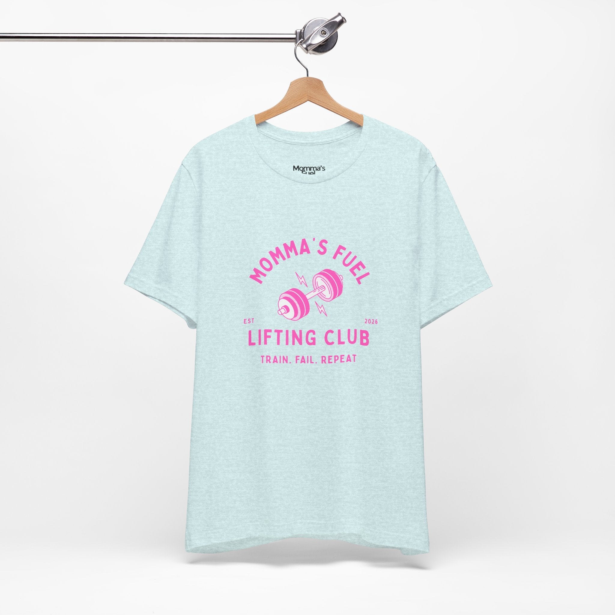 Momma's Fuel Lifting Club T-Shirt — Pink Weightlifting Mom Fitness Tee