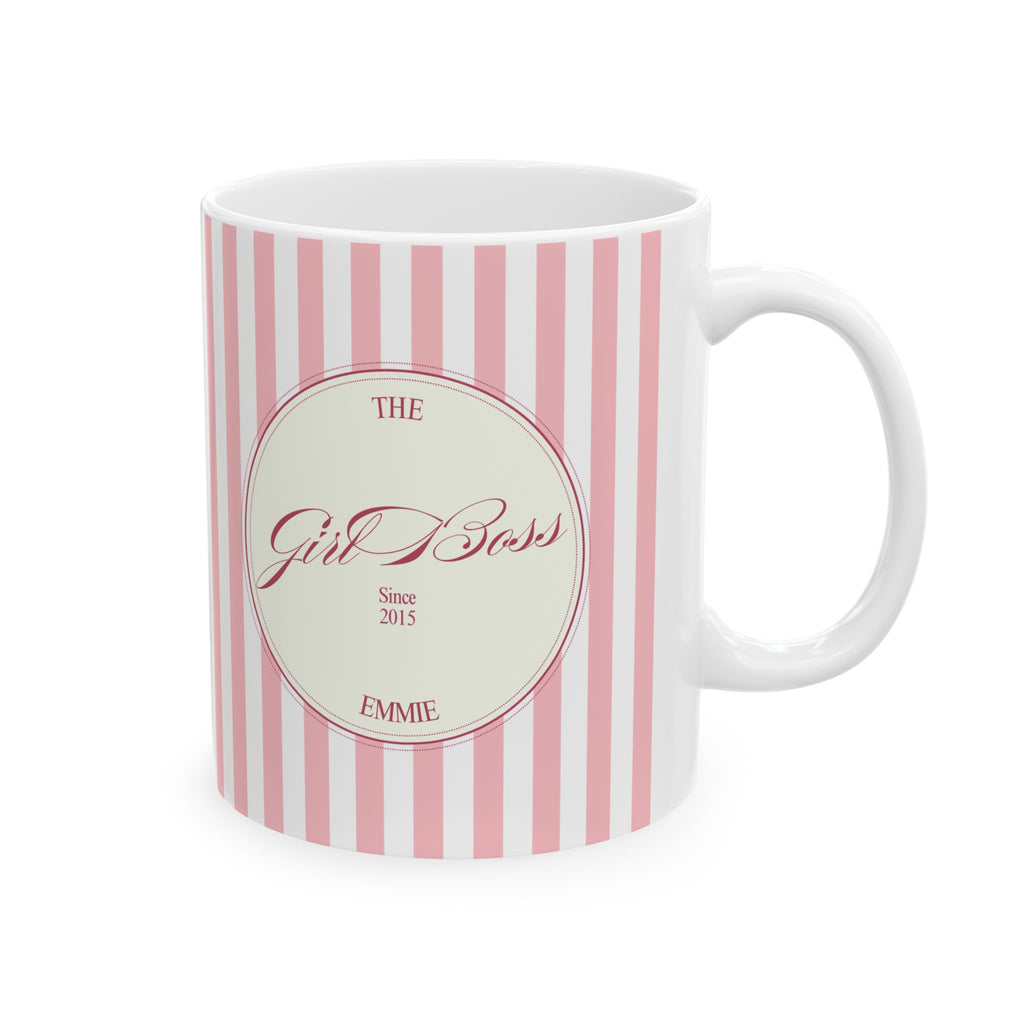 Customized Girl Boss Pink Striped Ceramic Mug  (11oz, 15oz)