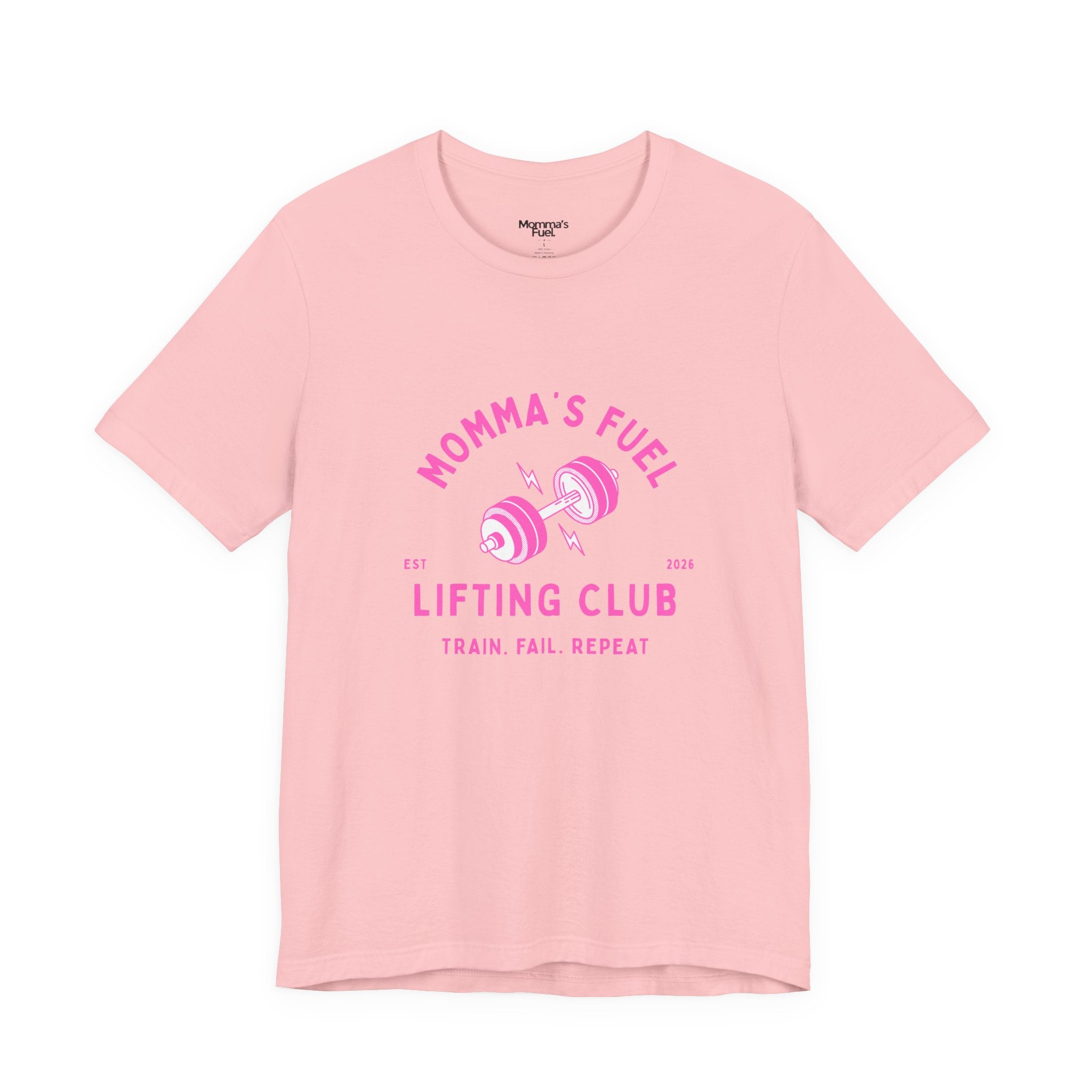 Momma's Fuel Lifting Club T-Shirt — Pink Weightlifting Mom Fitness Tee