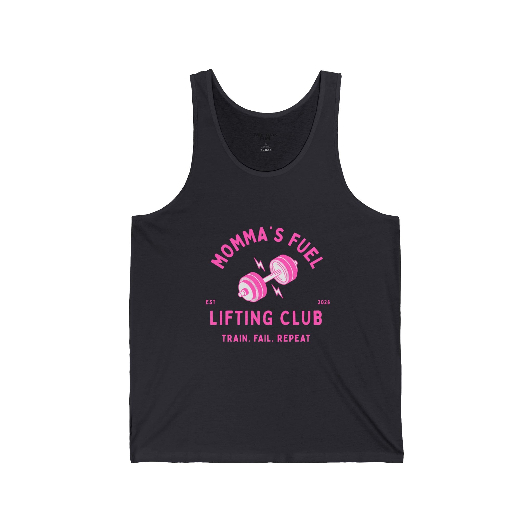Momma's Fuel Lifting Club Tank Top — Pink Weightlifting Mom Workout Shirt