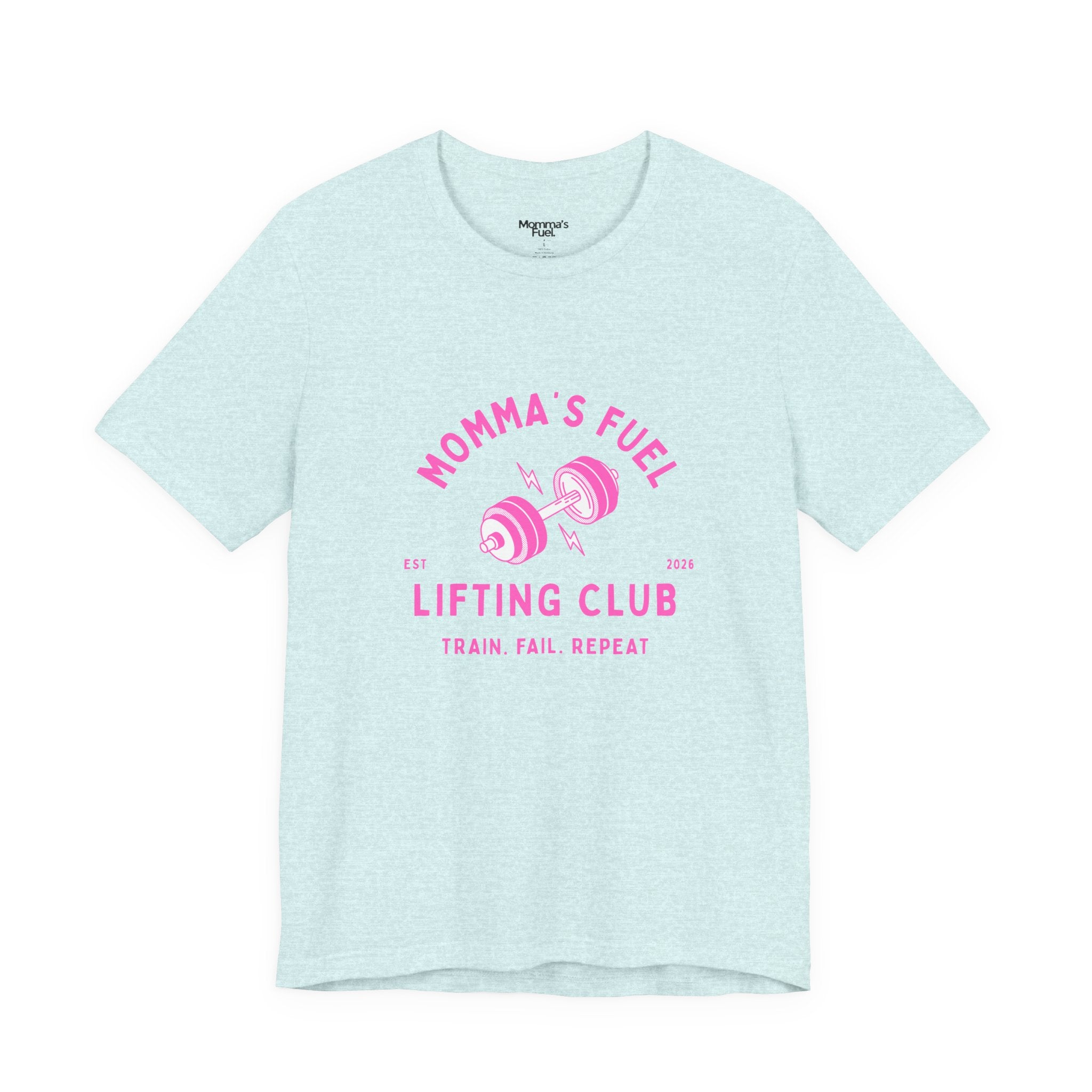 Momma's Fuel Lifting Club T-Shirt — Pink Weightlifting Mom Fitness Tee