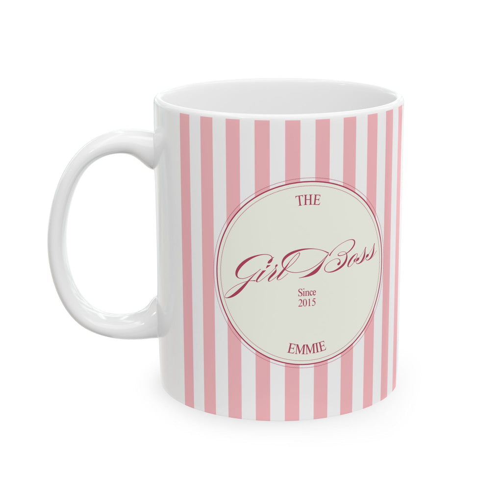 Customized Girl Boss Pink Striped Ceramic Mug  (11oz, 15oz)