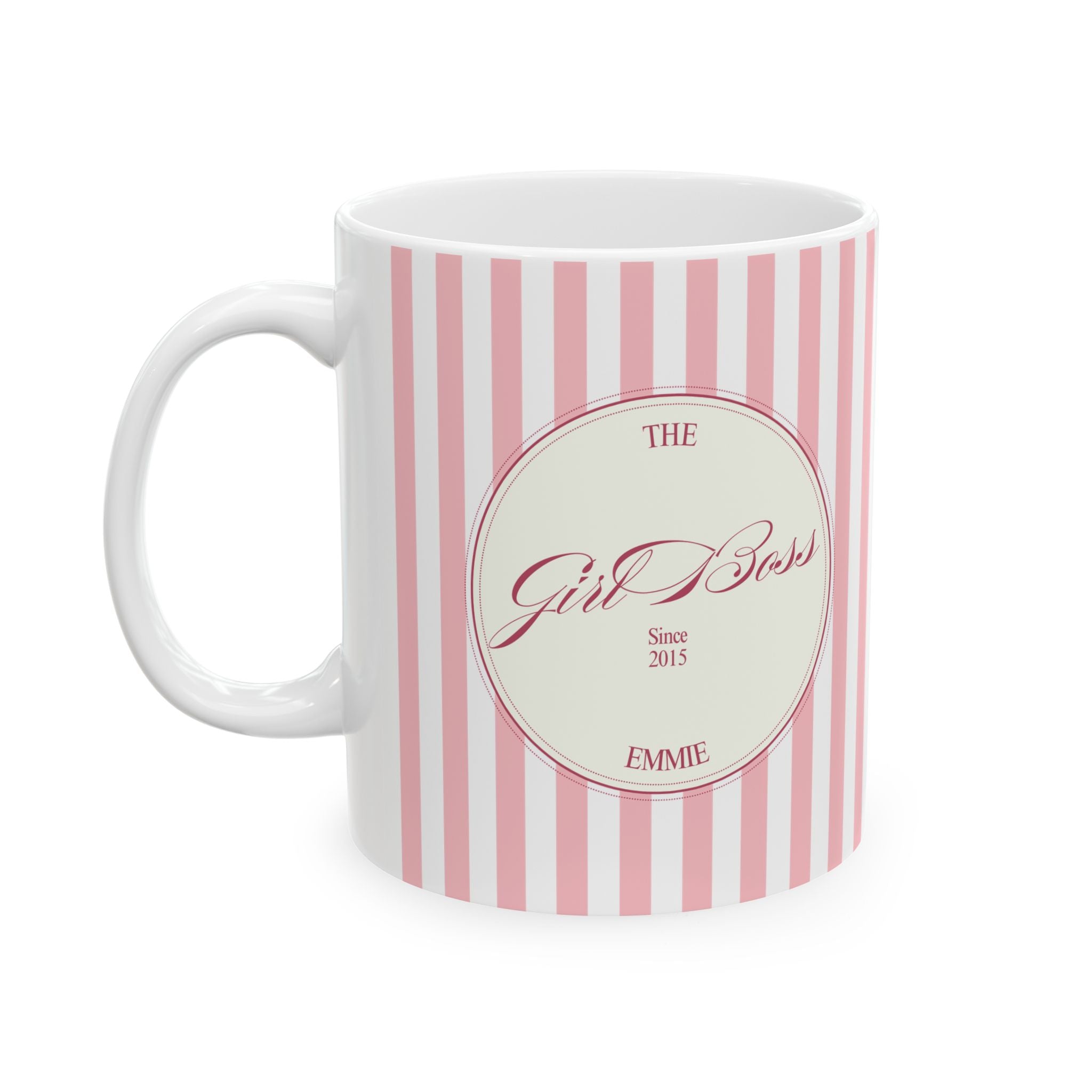 Customized Girl Boss Pink Striped Ceramic Mug  (11oz, 15oz)