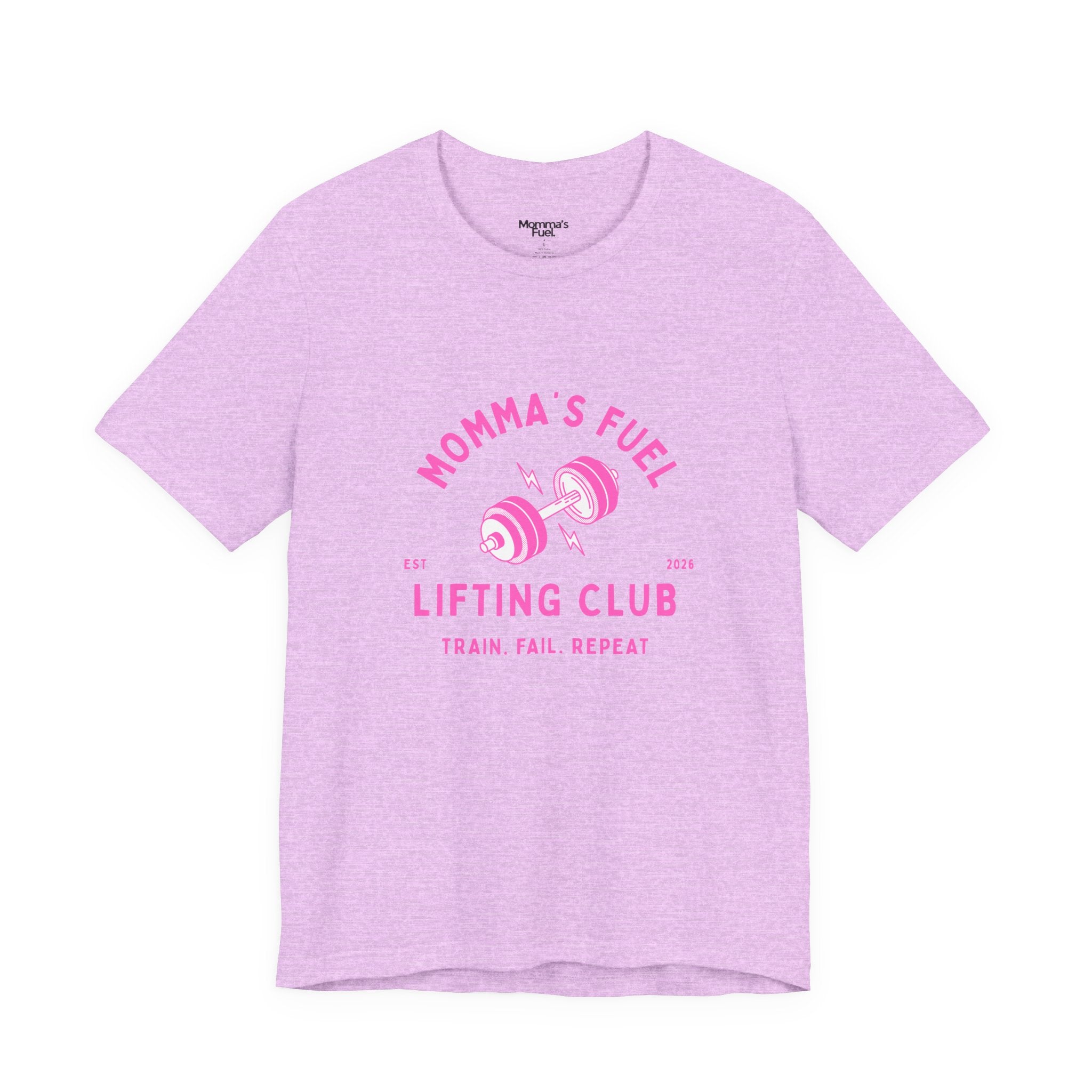 Momma's Fuel Lifting Club T-Shirt — Pink Weightlifting Mom Fitness Tee