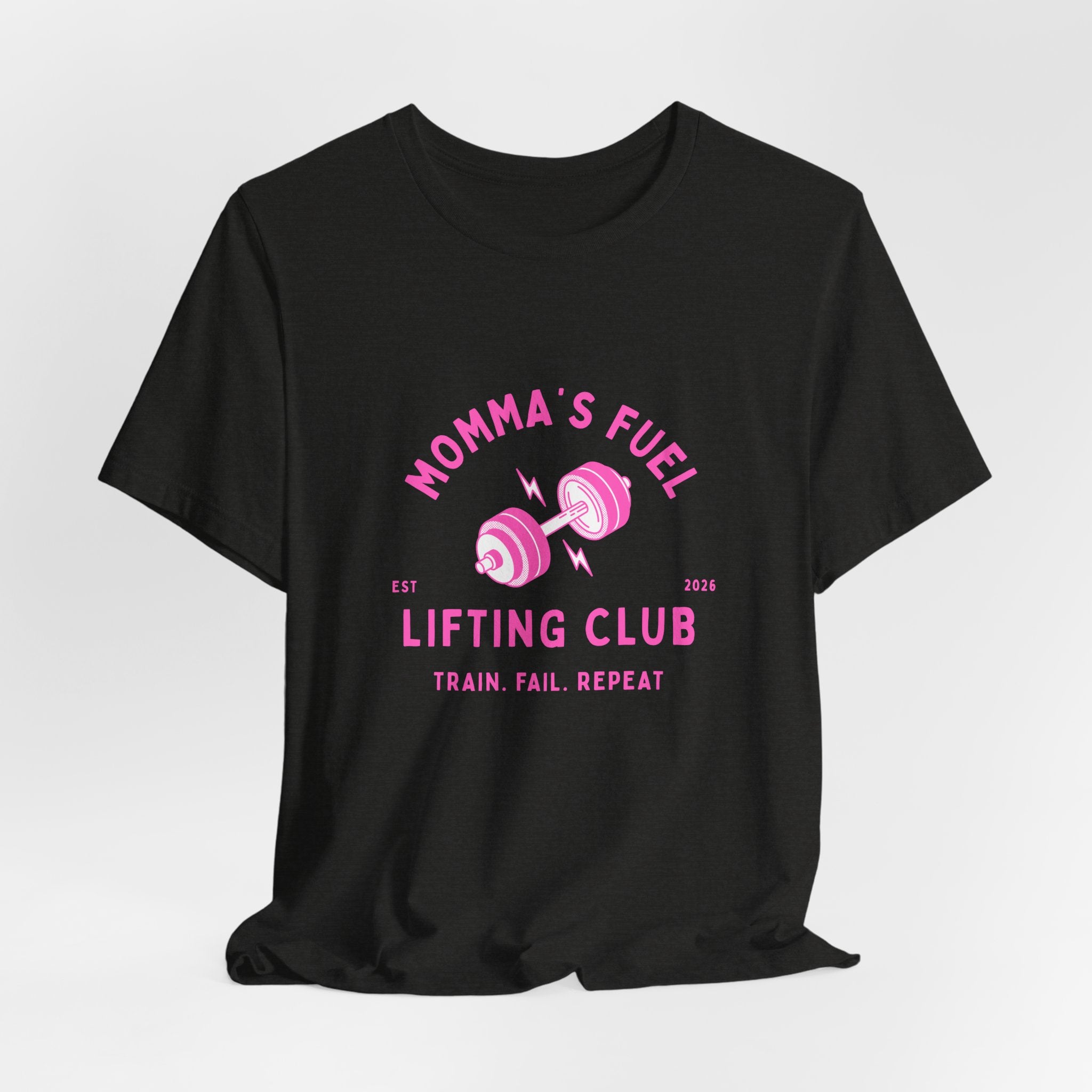 Momma's Fuel Lifting Club T-Shirt — Pink Weightlifting Mom Fitness Tee