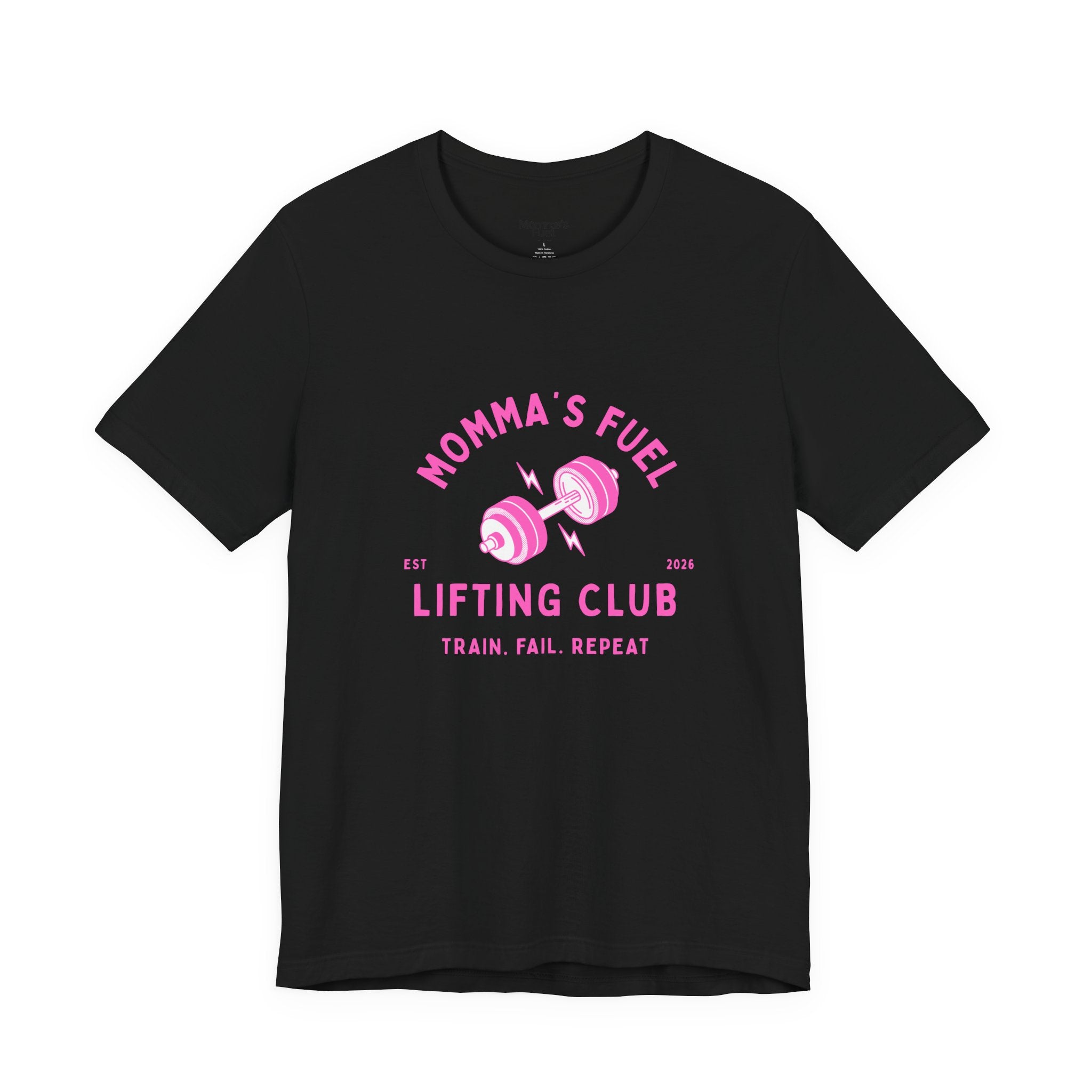 Momma's Fuel Lifting Club T-Shirt — Pink Weightlifting Mom Fitness Tee