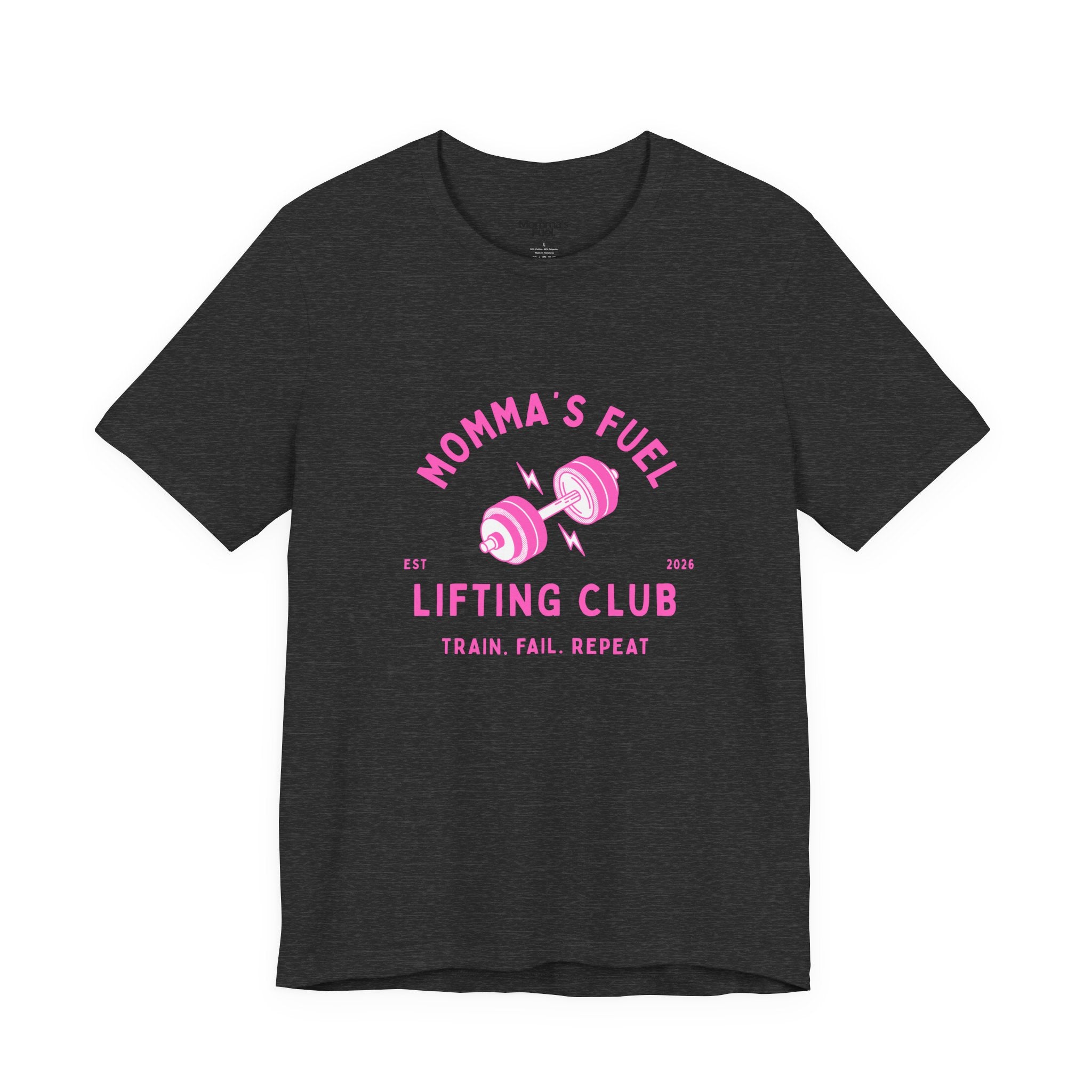 Momma's Fuel Lifting Club T-Shirt — Pink Weightlifting Mom Fitness Tee