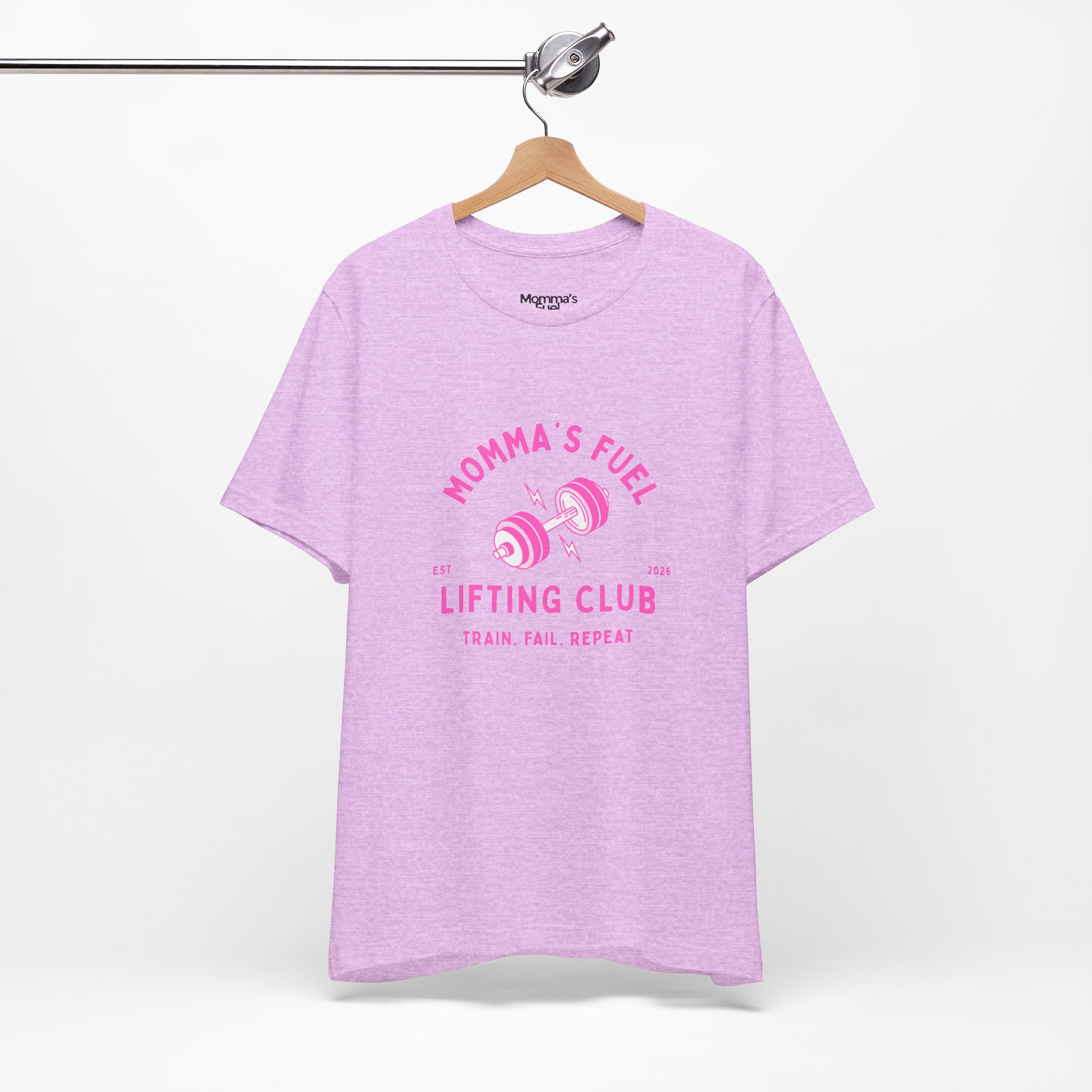 Momma's Fuel Lifting Club T-Shirt — Pink Weightlifting Mom Fitness Tee