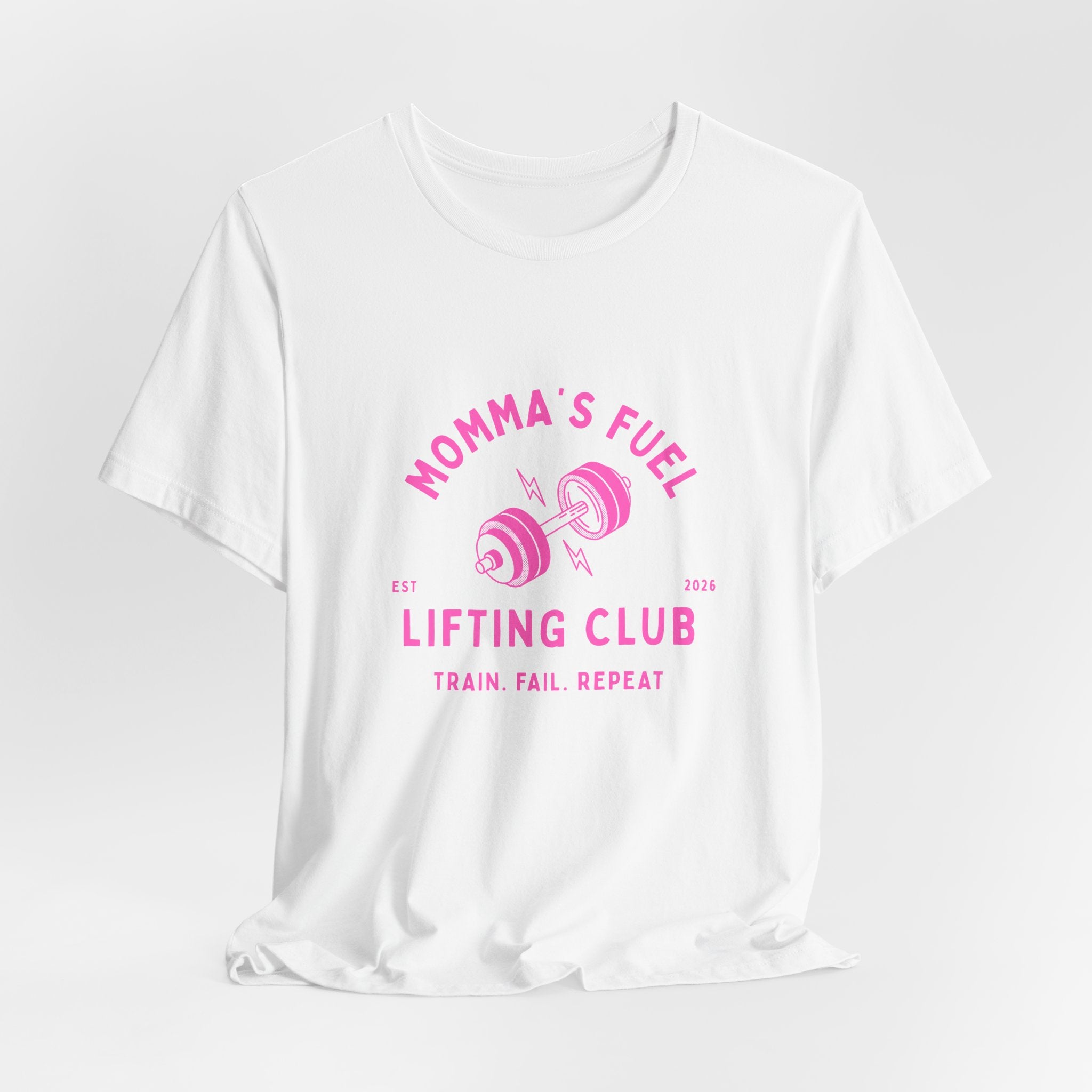 Momma's Fuel Lifting Club T-Shirt — Pink Weightlifting Mom Fitness Tee