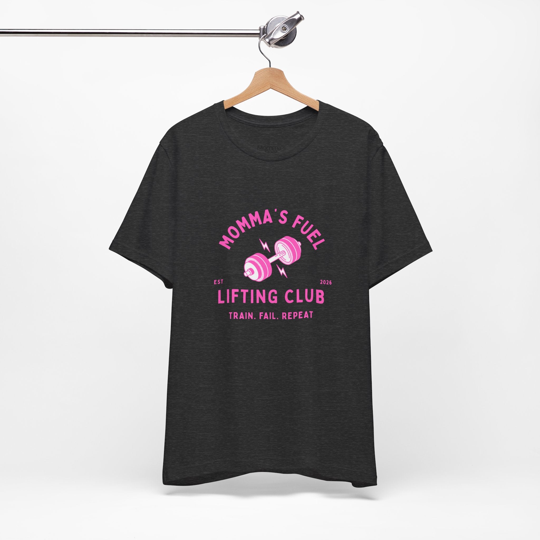 Momma's Fuel Lifting Club T-Shirt — Pink Weightlifting Mom Fitness Tee