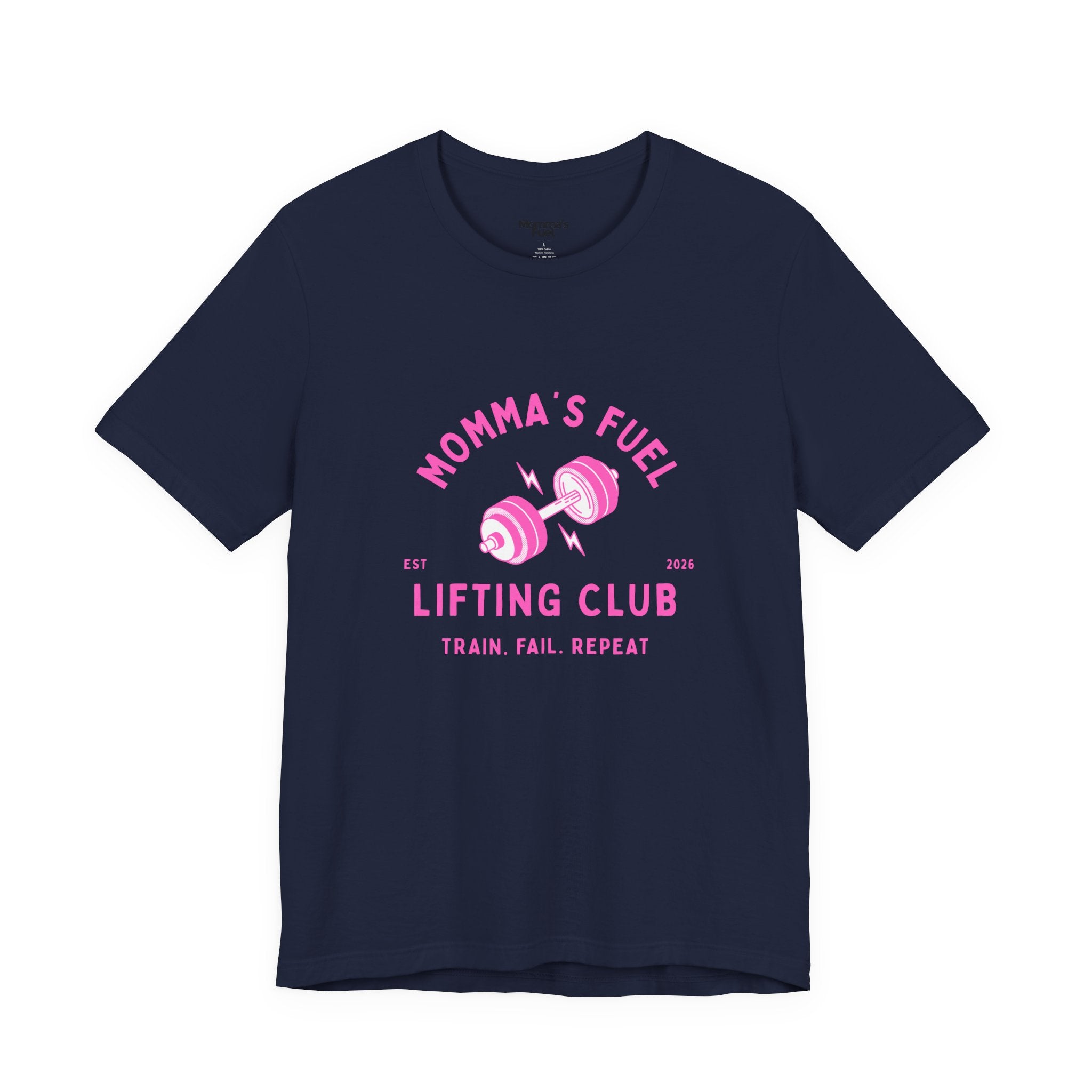 Momma's Fuel Lifting Club T-Shirt — Pink Weightlifting Mom Fitness Tee