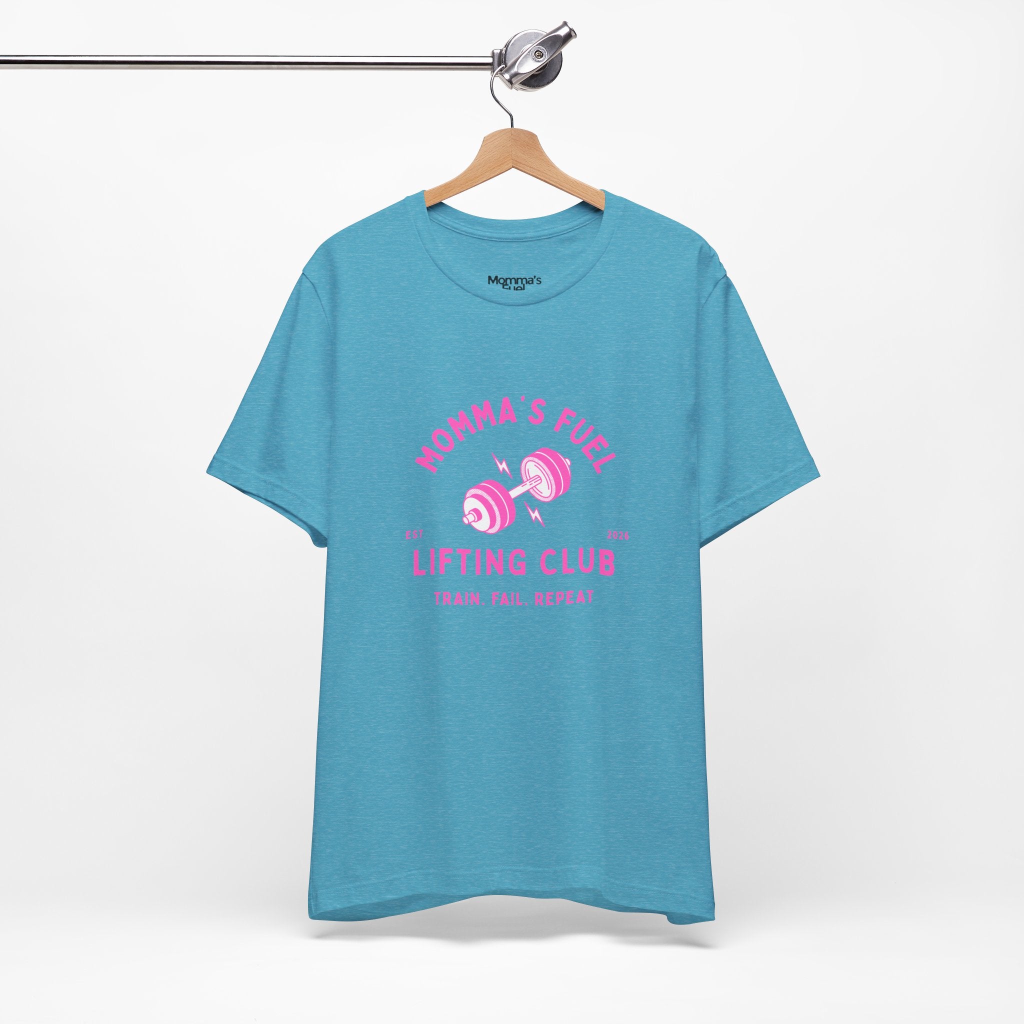 Momma's Fuel Lifting Club T-Shirt — Pink Weightlifting Mom Fitness Tee