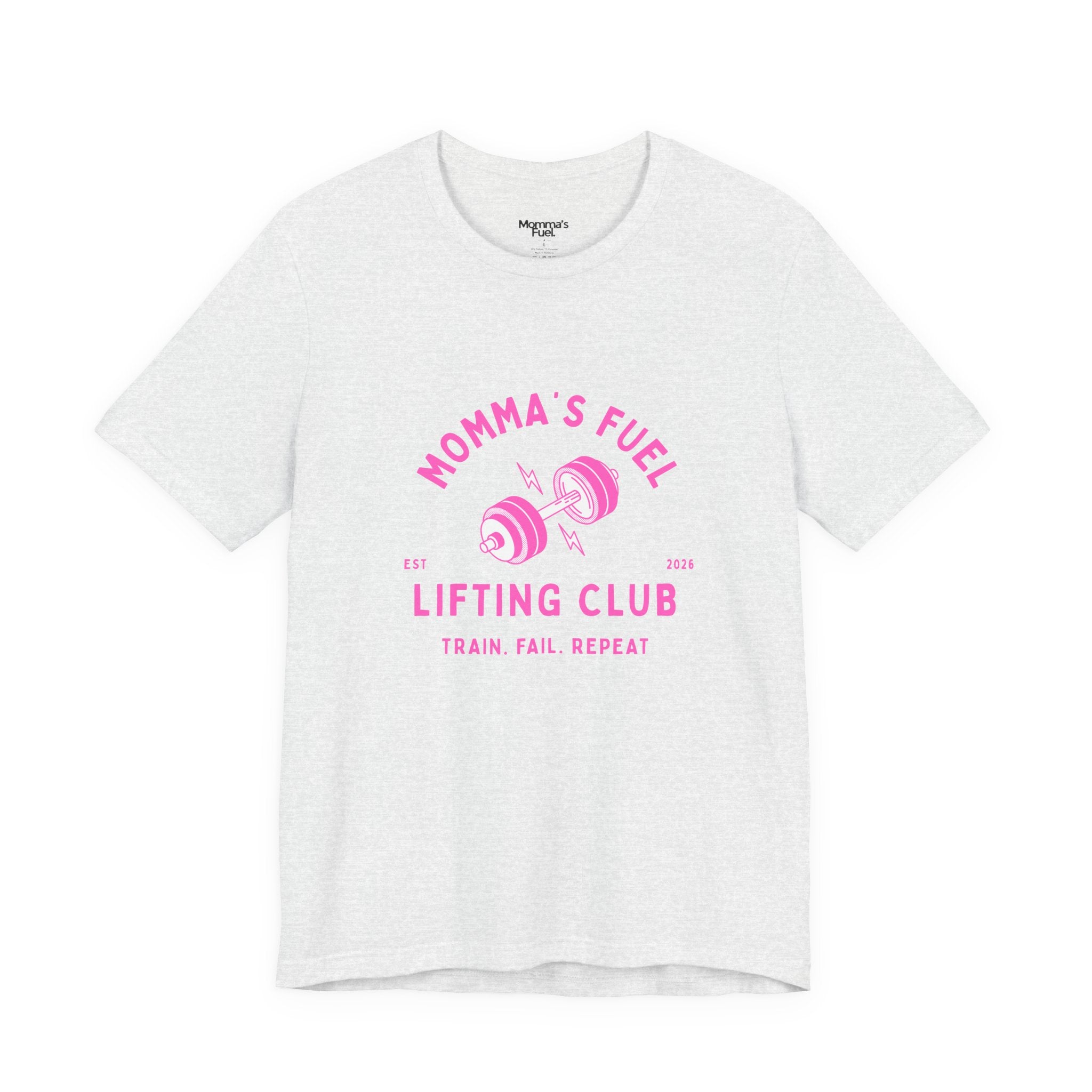 Momma's Fuel Lifting Club T-Shirt — Pink Weightlifting Mom Fitness Tee