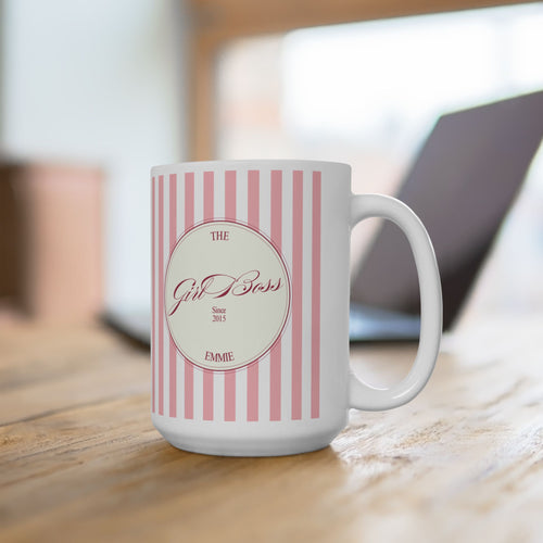 Customized Girl Boss Pink Striped Ceramic Mug  (11oz, 15oz)