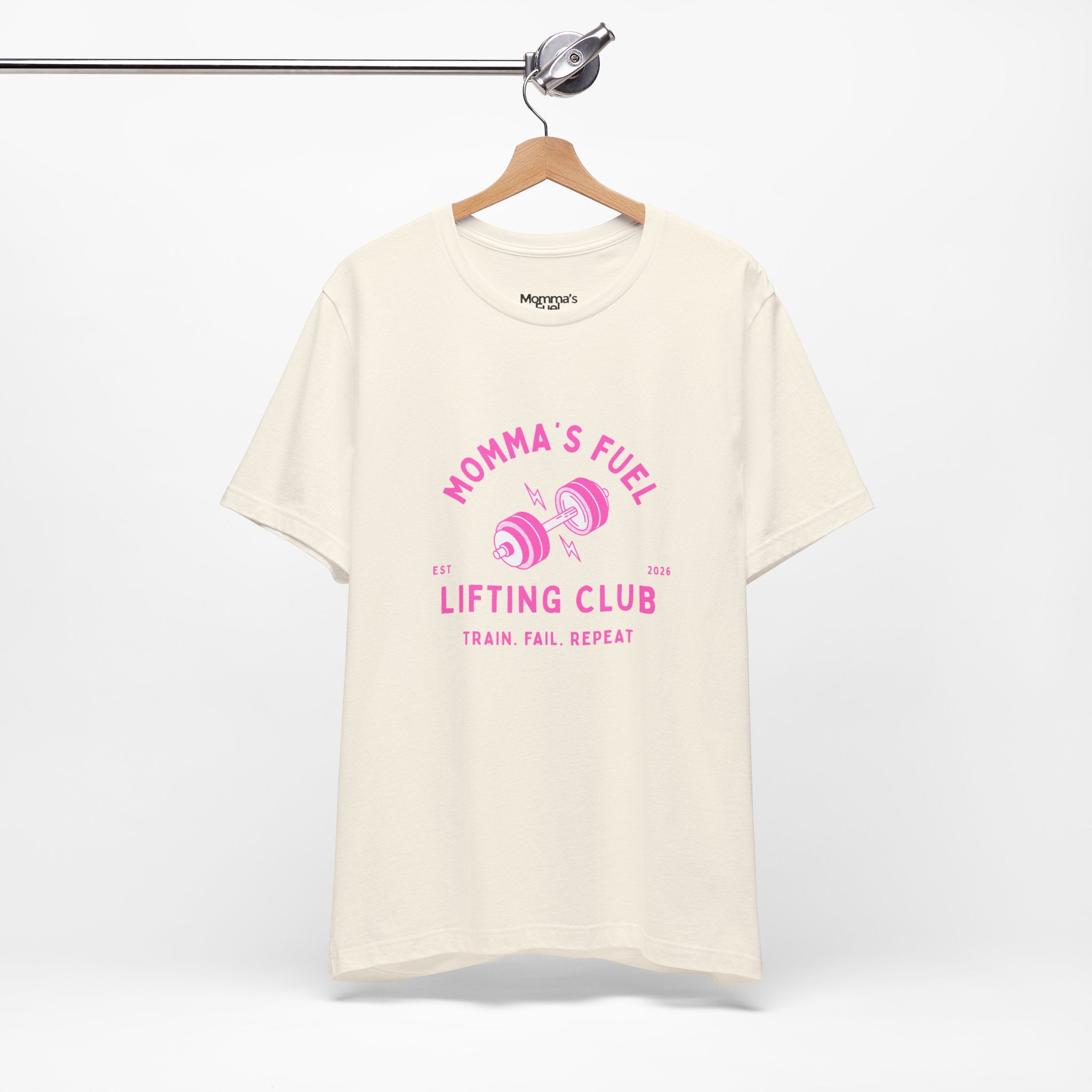 Momma's Fuel Lifting Club T-Shirt — Pink Weightlifting Mom Fitness Tee
