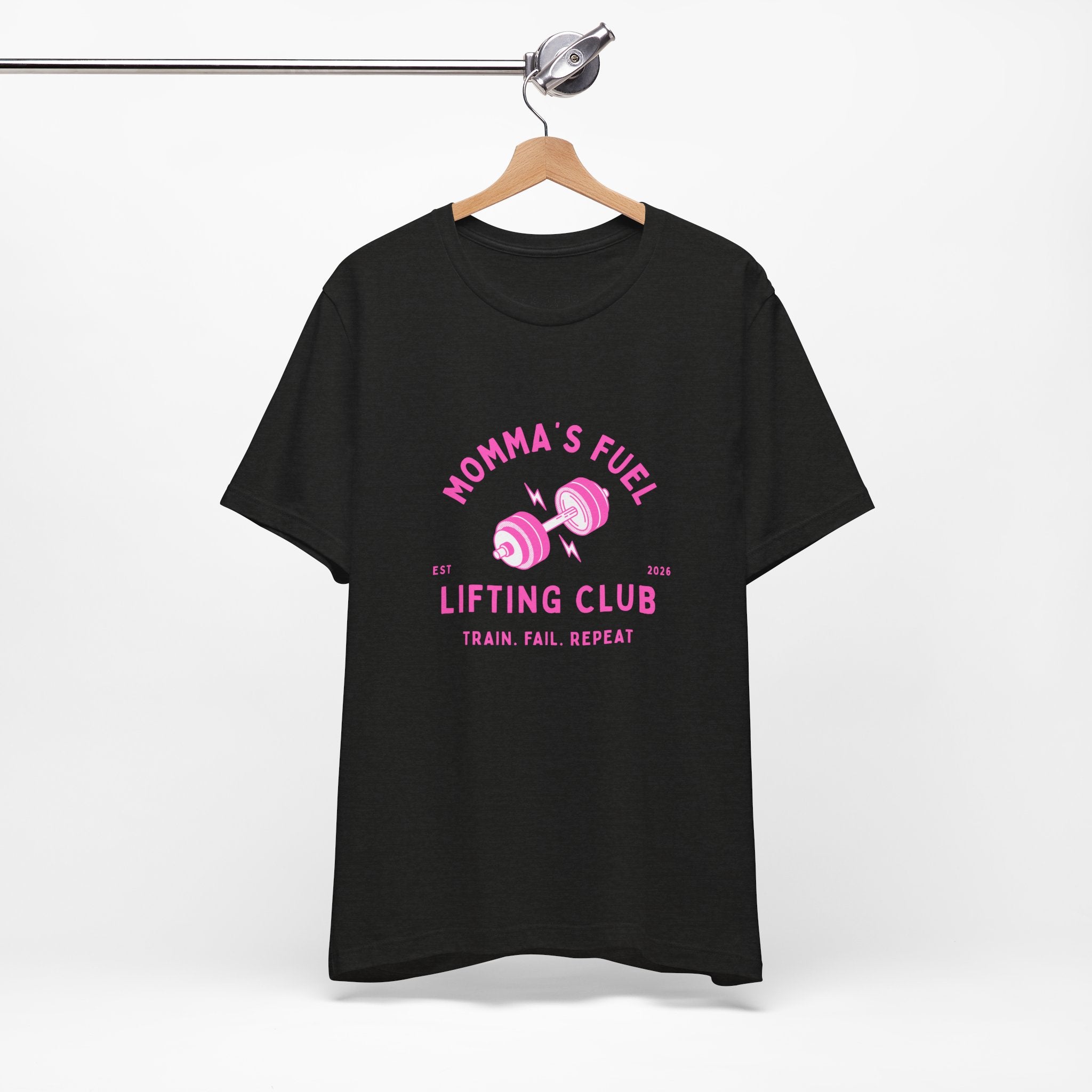 Momma's Fuel Lifting Club T-Shirt — Pink Weightlifting Mom Fitness Tee