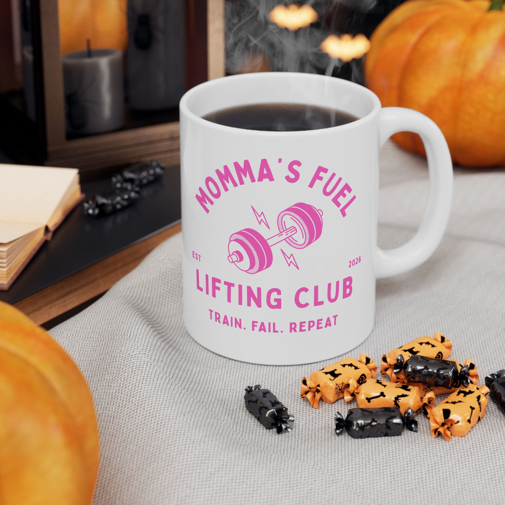 Fitness Mug — "Mom Fuel" Lifting Club Ceramic Coffee Mug (11oz & 15oz)
