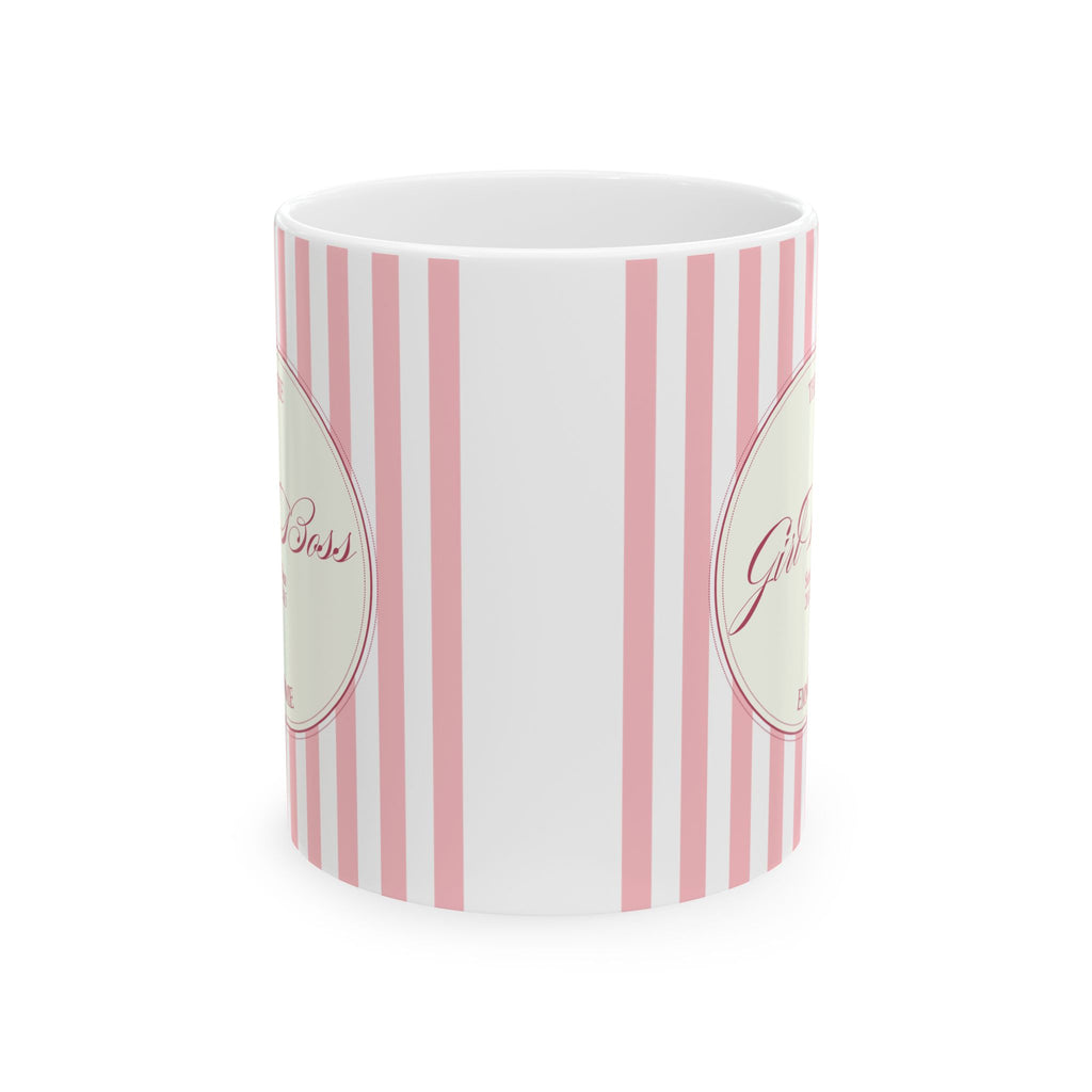Customized Girl Boss Pink Striped Ceramic Mug  (11oz, 15oz)