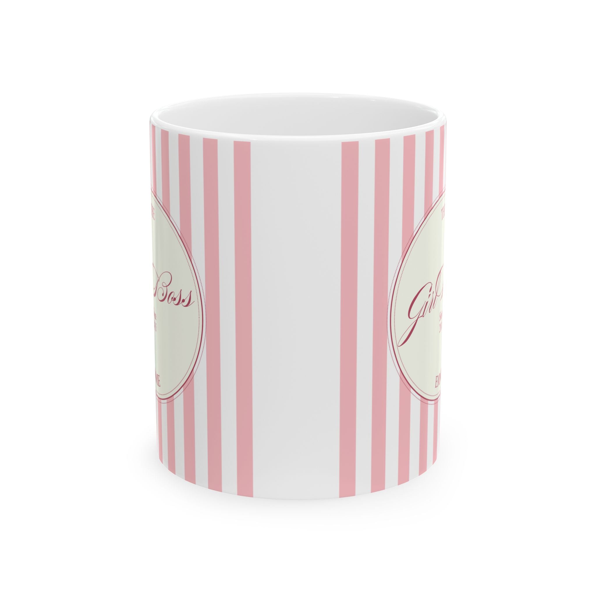 Customized Girl Boss Pink Striped Ceramic Mug  (11oz, 15oz)