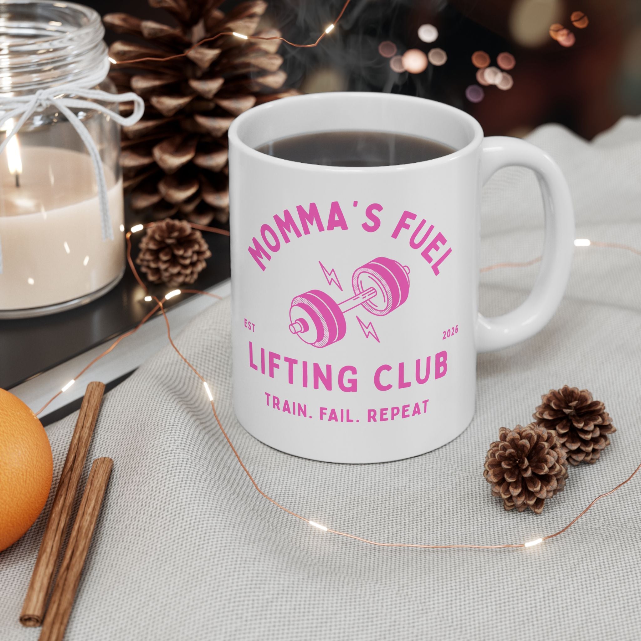 Fitness Mug — "Mom Fuel" Lifting Club Ceramic Coffee Mug (11oz & 15oz)