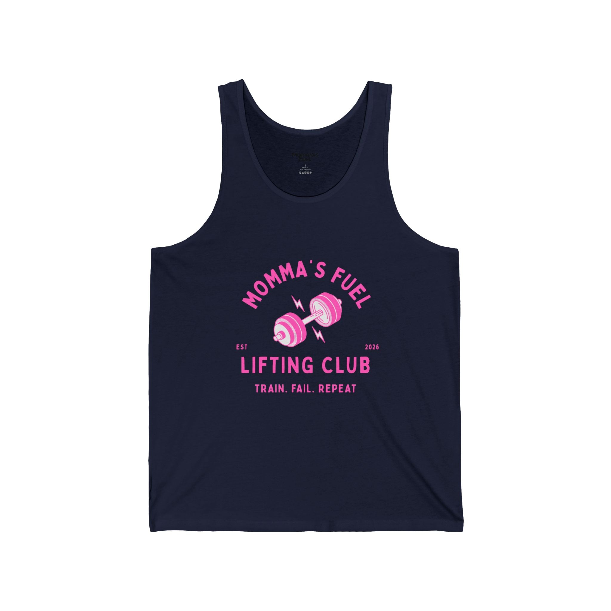 Momma's Fuel Lifting Club Tank Top — Pink Weightlifting Mom Workout Shirt