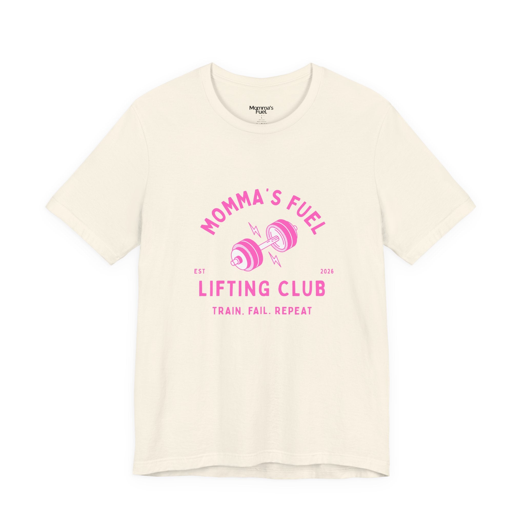 Momma's Fuel Lifting Club T-Shirt — Pink Weightlifting Mom Fitness Tee