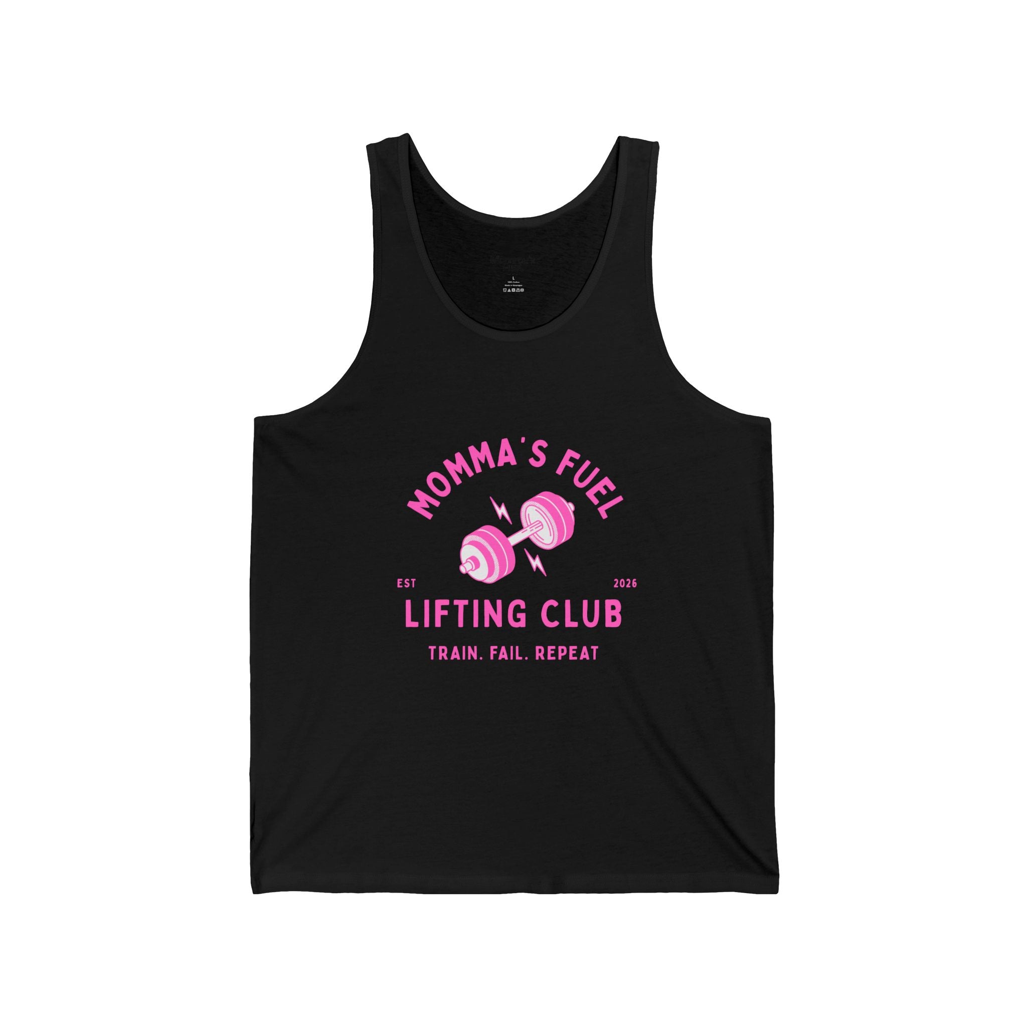 Momma's Fuel Lifting Club Tank Top — Pink Weightlifting Mom Workout Shirt