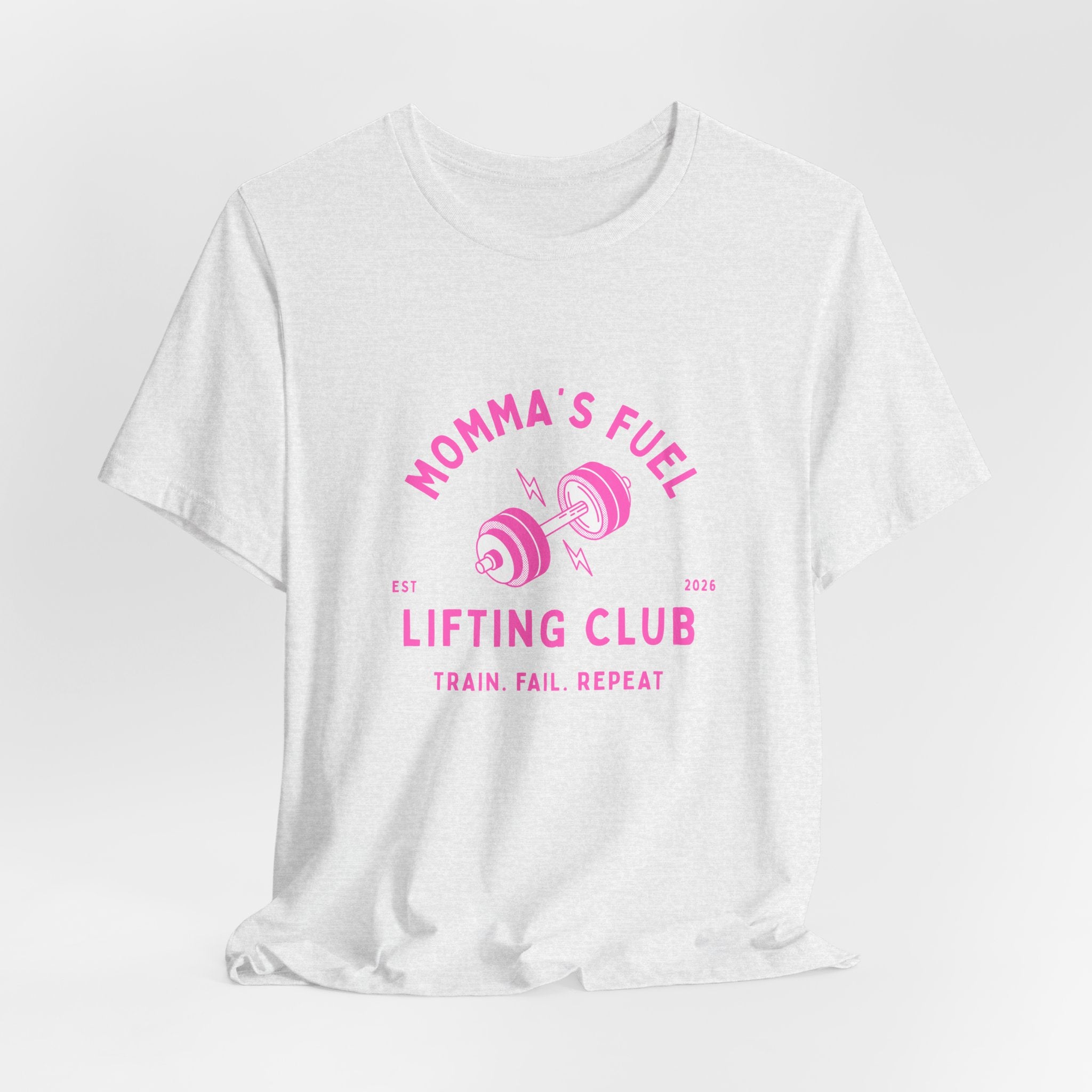 Momma's Fuel Lifting Club T-Shirt — Pink Weightlifting Mom Fitness Tee